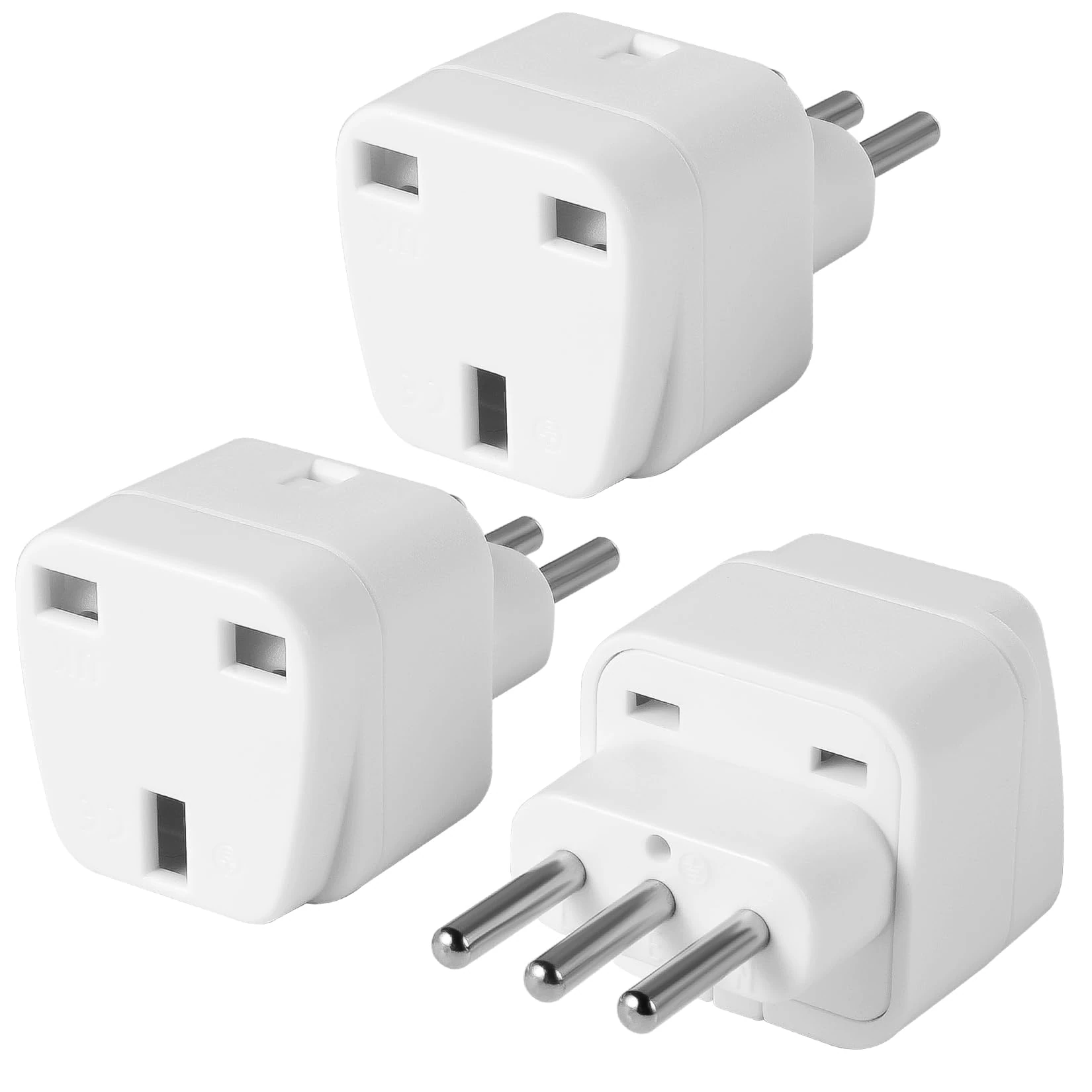 3-Pack UK to ITALY Plug Adapters Italy Power Converter Grounded Universal Travel Adapter 3 Pin Italian Chile International Type L Plug (White)