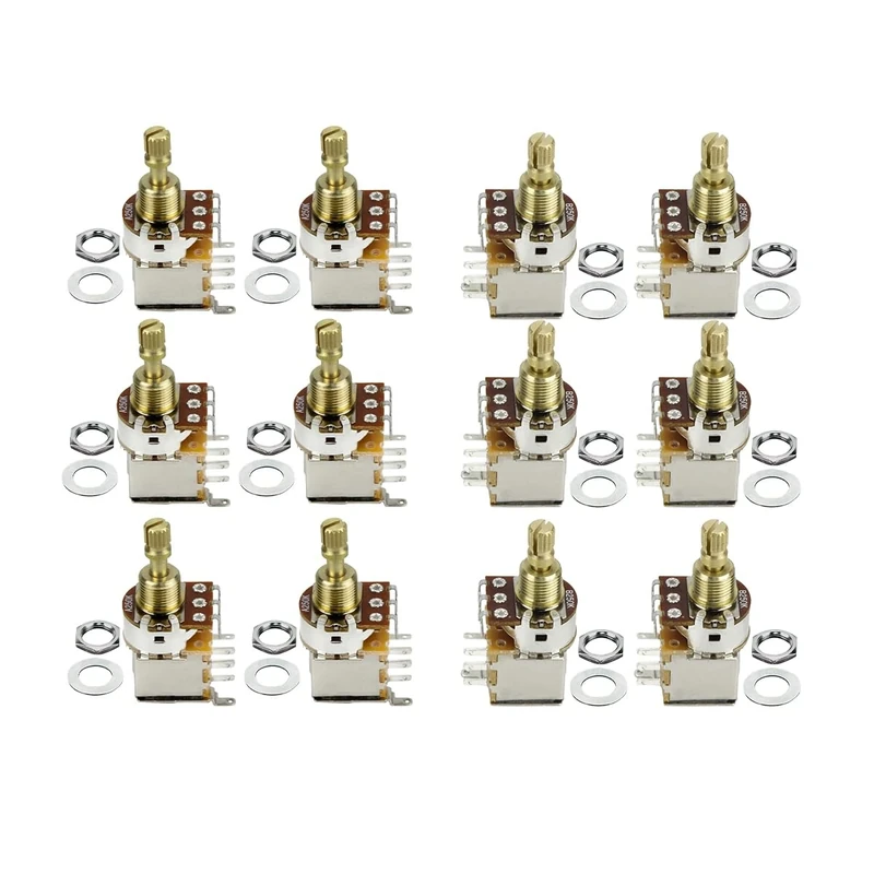 FLEOR 12PCS A250K+B250K Push Push Bounce Switch Potentiometer Short Split Copper Shaft for Electric Guitar Bass Volume/Tone Controls(Set of 6A6B)