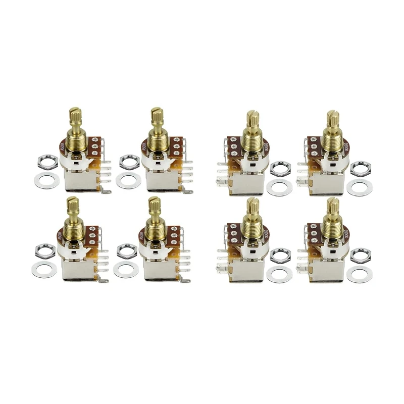 FLEOR 8PCS A500K+B500K Push Push Bounce Switch Potentiometer Short Split Copper Shaft for Electric Guitar Bass Volume/Tone Controls(Set of 4A4B)