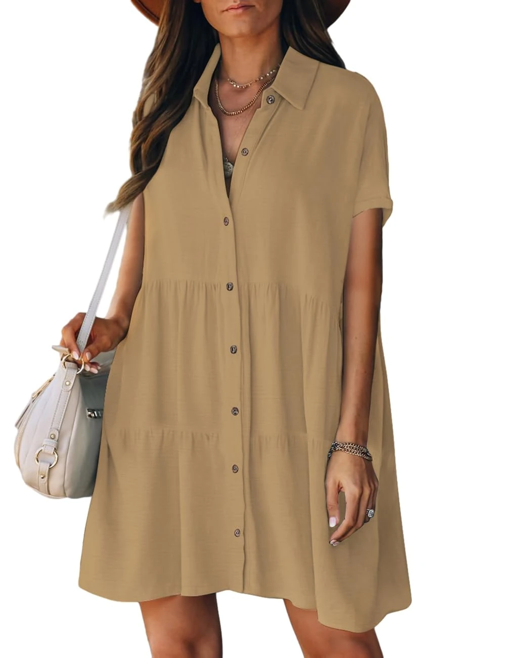 Bsubseach Beach Cover Ups for Women Button Down Dress for Swimwear Casual Swimsuit Shirt Apricot M