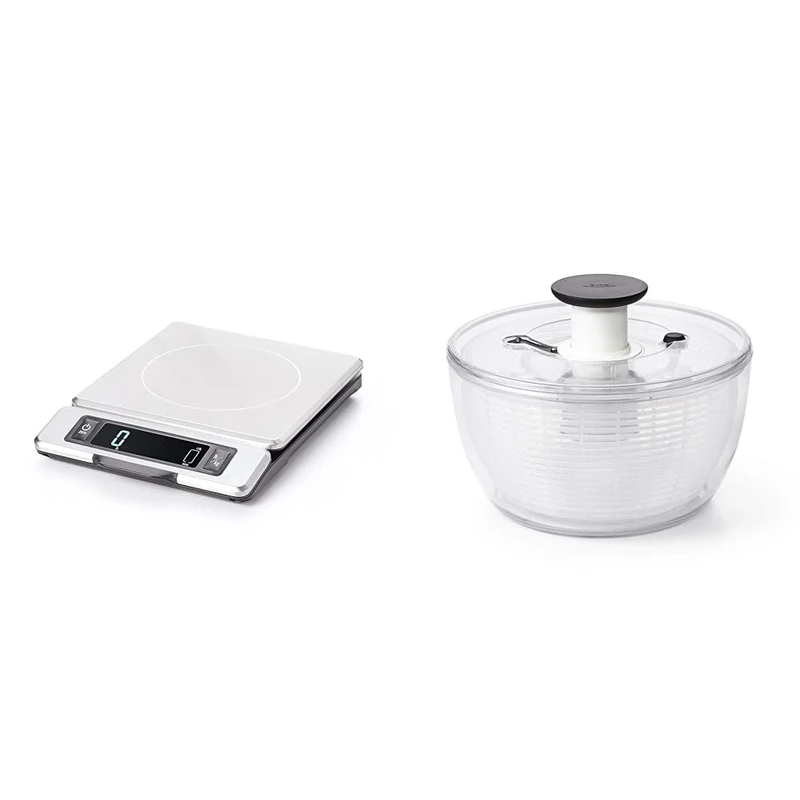 OXO Good Grips 5kg Stainless Steel Food Scale, 1.2 & Good Grips Salad Spinner