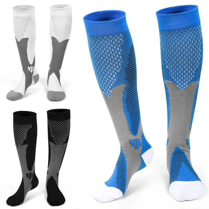 FEISIGE 3 Pairs Compression Socks, 20-30 mmHg Circulation Support - Ideal Compression Stockings for Running, Nursing, Flight, and Travel - Knee-High Varicose Veins Socks (Size: L/XL)