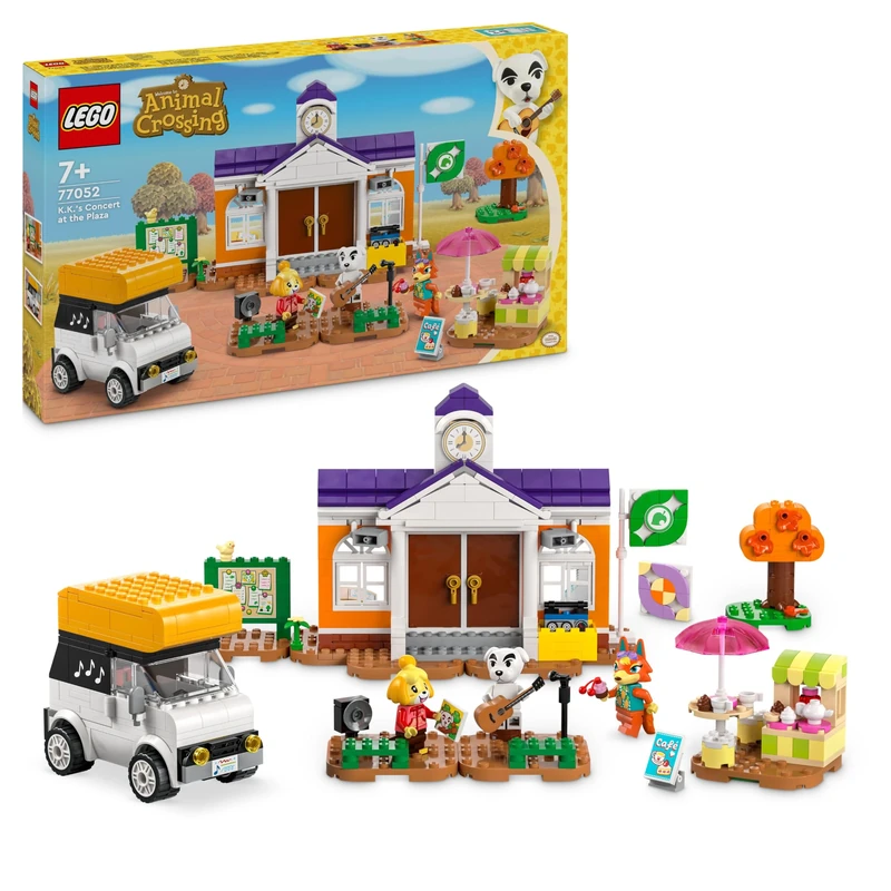 LEGO Animal Crossing K.K.’s Concert in the Plaza Building Toy for 7 Plus Year Old Girls and boys, with Café Playset, Figures and Vehicle from the Video Games, Pretend Play Gift for Kids 77052