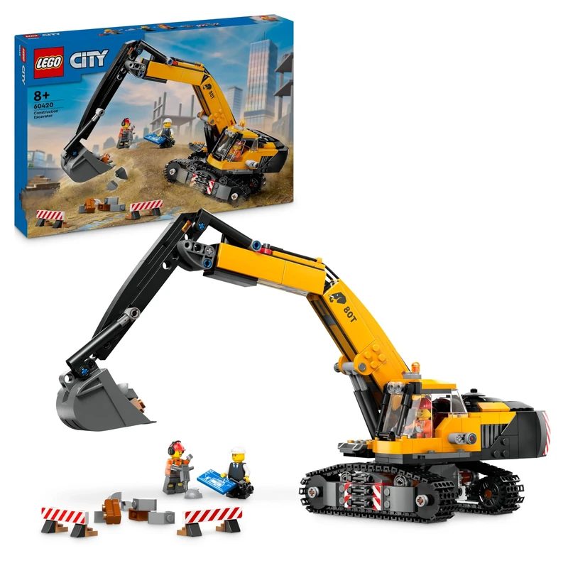 LEGO City Yellow Construction Excavator Toy Digger for 8 Plus Year Old Boys, Girls & Kids, Vehicle Set with Driver, Worker and Architect Minifigures for Fun Role Play, Birthday Gift Idea 60420
