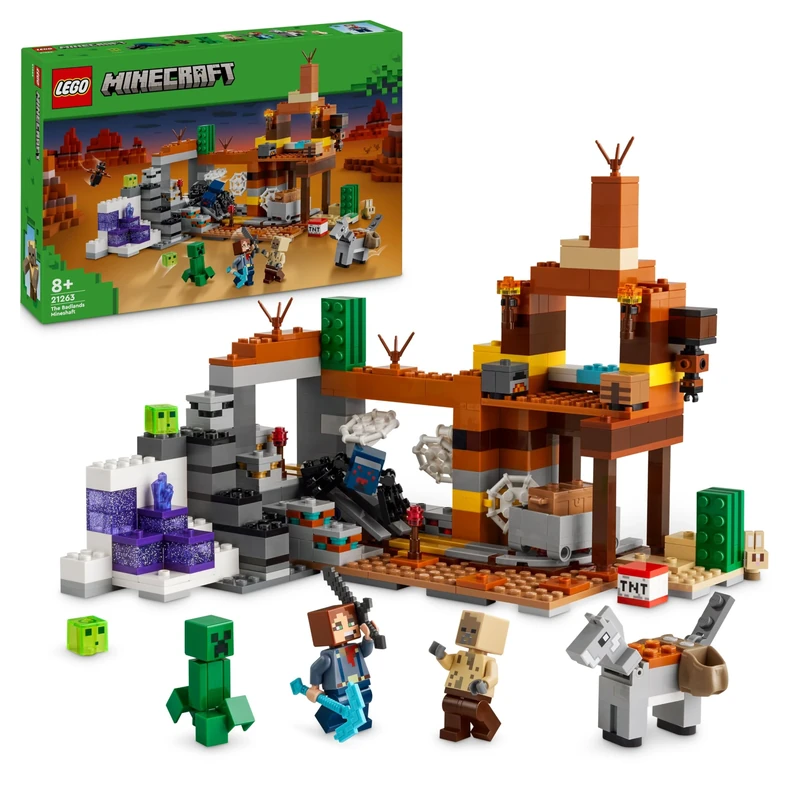 LEGO Minecraft The Badlands Mineshaft - Interactive Toy with Explorer, Creeper and Spider Figures, plus Exploding TNT Function - Gaming Gift for 8+ Year Old Boys & Girls - 21263