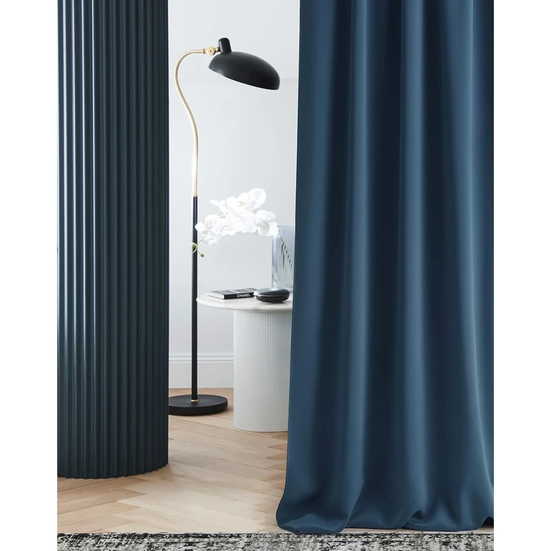 ROOM99 Laurel Curtain with Ruffle Tape, 140 x 250 cm, Width x Height Blackout Opaque Sliding Curtains, Living Room, Bedroom for Rail System, Dark Blue, 1 Piece