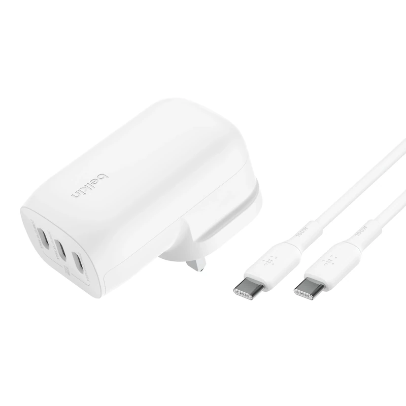 Belkin BoostCharge 3-Port USB-C Wall Charger with PPS 67W, PD 3.1 Enabled Fast Charging - iPhone 17, Air, Samsung Galaxy S25, Pixel 10, iPad, AirPods, Tablet, etc, USB-C to Type C cable included