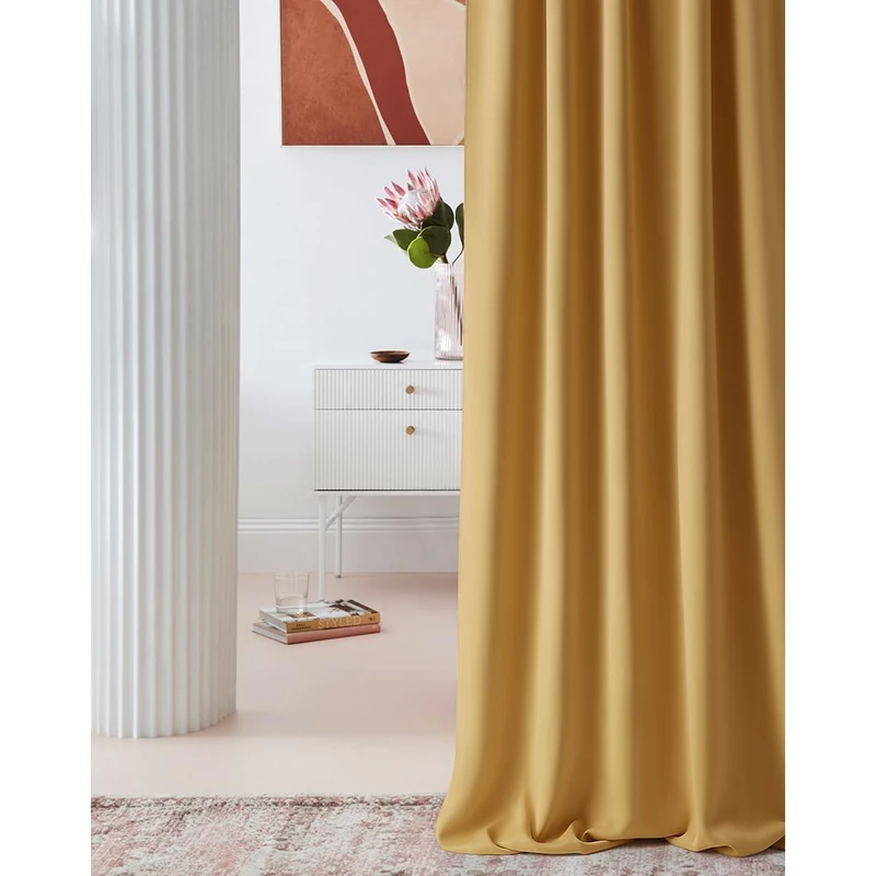 ROOM99 Laurel Curtain with Ruffle Tape, 140 x 250 cm, Width x Height Blackout Opaque Sliding Curtains, Living Room, Bedroom for Rail System, Mustard, 1 Piece