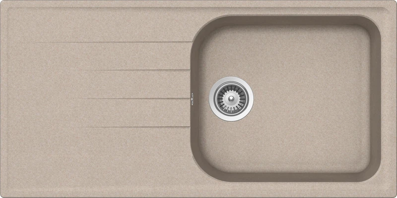 SCHOCK | Lithos 1 Large Bowl Kitchen Sink with Drip Tray, Reversible Bath, Cristalite® Material, Oat, 1000 x 500 mm