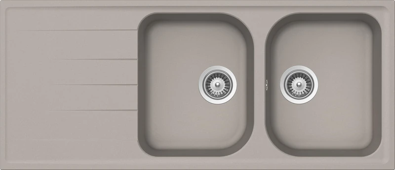 SCHOCK | Lithos 2 Bowl Kitchen Sink with Drip Tray, Reversible Bath, Cristalite® Material, Taupe, 1160 x 500 mm