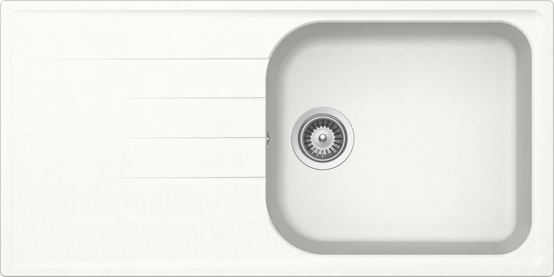 SCHOCK Lithos 1 Large Bowl Kitchen Sink with Drip Tray, Reversible Bath, Cristalite® Material, Absolute White, 1000 x 500 mm - Image 1