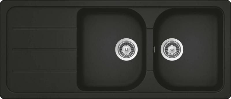 SCHOCK | Formhaus 2 Bowl Kitchen Sink with Drip Tray, Reversible Bathtubs, Cristalite® Material, Black, 1160 x 500 mm