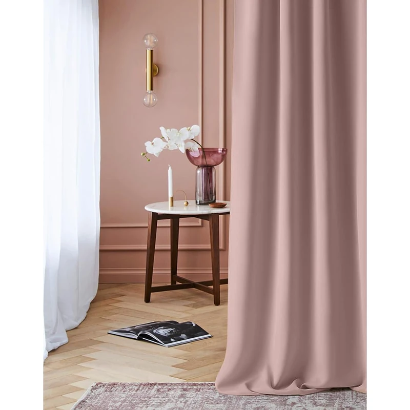 ROOM99 Laurel Curtain with Ruffle Tape, 140 x 260 cm, Width x Height Blackout Opaque Sliding Curtains, Living Room, Bedroom for Rail System, Powder Pink, Pack of 1