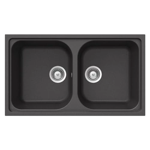 SCHOCK | Lithos N200 2 Bowl Kitchen Sink, Cristalite® Material, Absolute Black, 860 x 500 mm