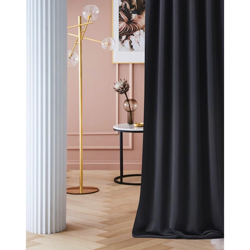 ROOM99 Laurel Curtain with Ruffle Tape, 140 x 260 cm, Width x Height Blackout Opaque Sliding Curtains, Living Room, Bedroom, for Rail System, Black, Pack of 1