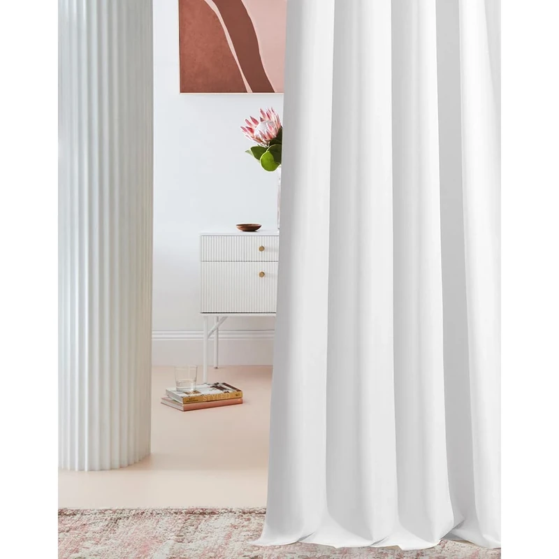 ROOM99 Laurel Curtain with Ruffle Tape, 140 x 260 cm, Width x Height Sliding Curtains, Living Room, Bedroom, for Rail System, White, Pack of 1