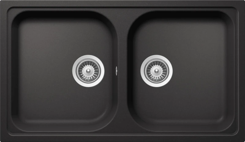 SCHOCK | Formhaus 2 Bowl Kitchen Sink, Cristalite® Material, Black, 860 x 500 mm