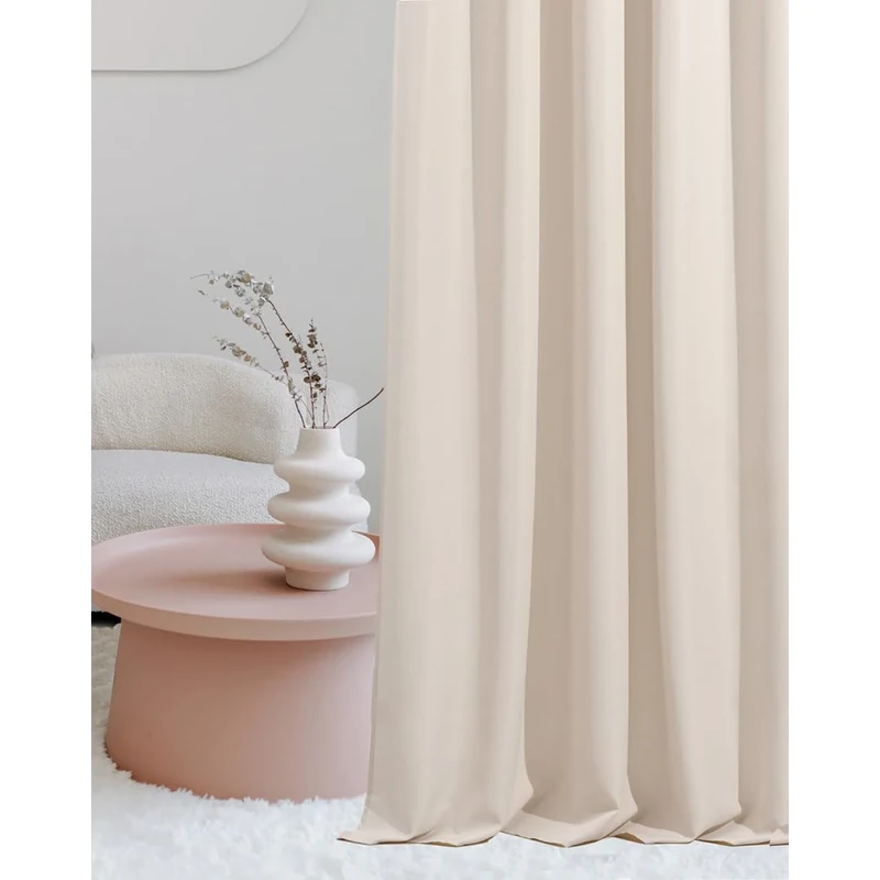 ROOM99 Laurel Curtain with Ruffle Tape, 140 x 260 cm, Width x Height Sliding Curtains, Living Room, Bedroom, for Rail System, Cream, Pack of 1