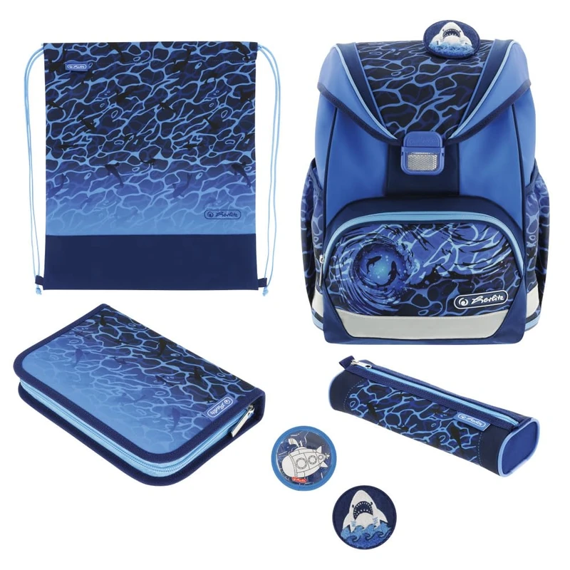 Herlitz UltraLight Plus Blue Shark Filled School Bag, multicoloured, 36 x 28 x 21 cm, Casual