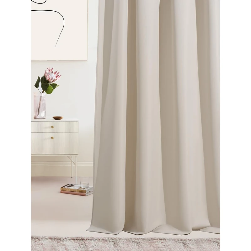 ROOM99 Laurel Curtain with Ruffle Tape, 140 x 280 cm, Width x Height Blackout Opaque Sliding Curtains, Living Room, Bedroom for Rail System, Light Beige, 1 Piece