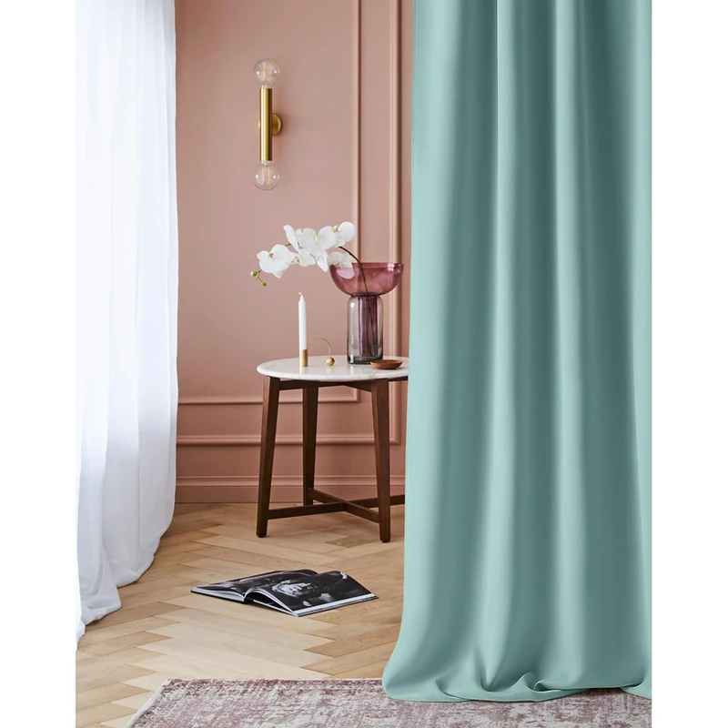 ROOM99 Laurel Curtain with Ruffle Tape, 140 x 280 cm, Width x Height, Blackout Opaque Sliding Curtains, Living Room, Bedroom, for Rail System, Mint, Pack of 1