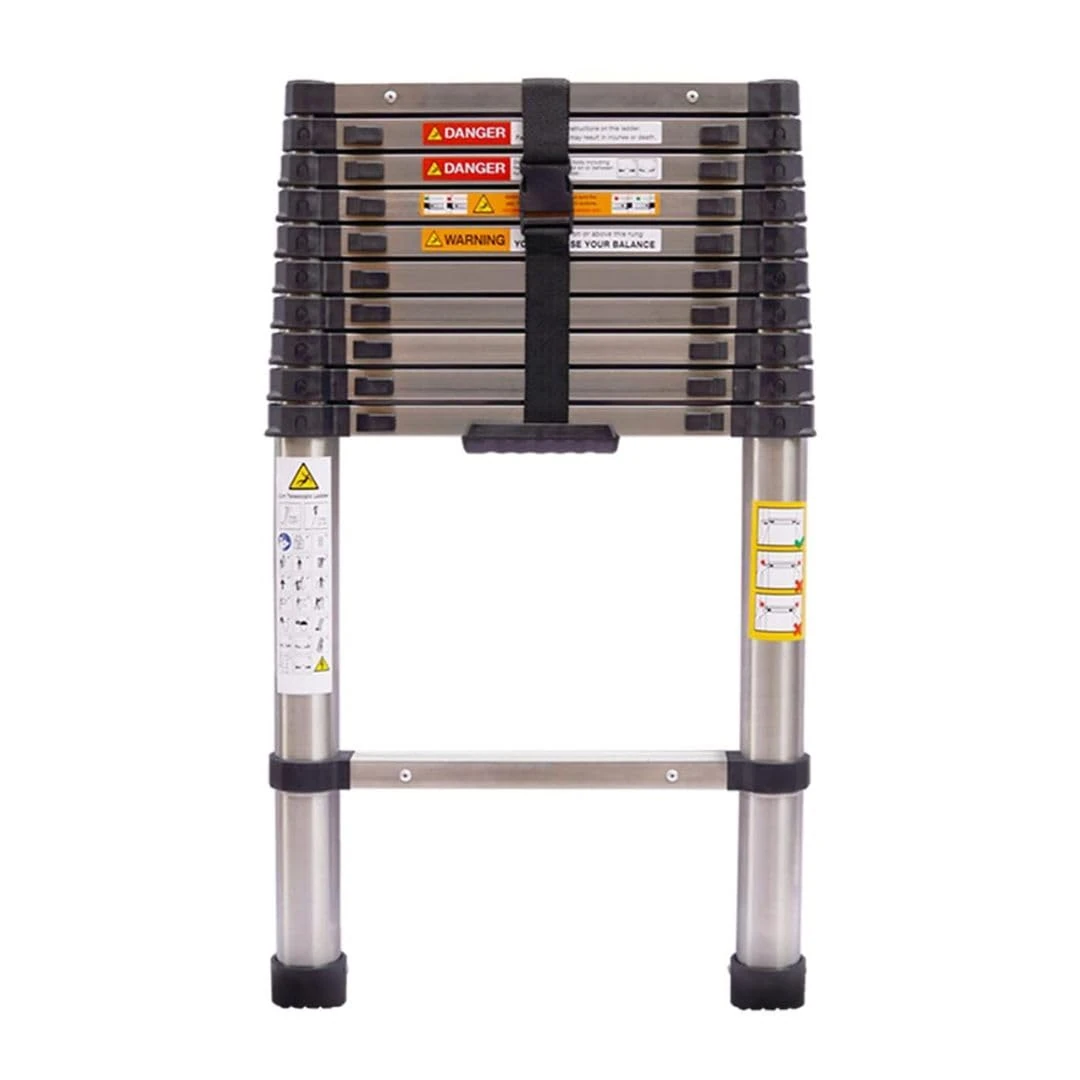 UTTAM Stainless Steel Telescopic Ladder: Extendable, Portable, Sturdy, Multi-Purpose, EN131 & CE Certified for Versatile Home Maintenance (2.6M/8.5FT Straight)