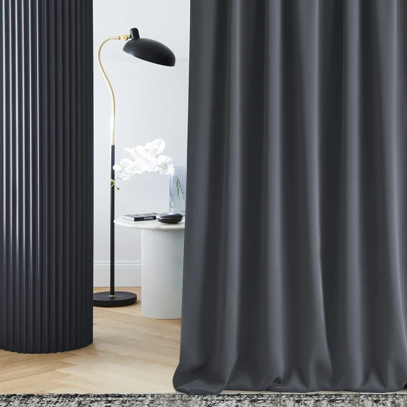 ROOM99 Laurel Curtain with Ruffle Tape, 140 x 280 cm, Width x Height Blackout Opaque Sliding Curtains, Living Room, Bedroom for Rail System, Dark Grey, Pack of 1