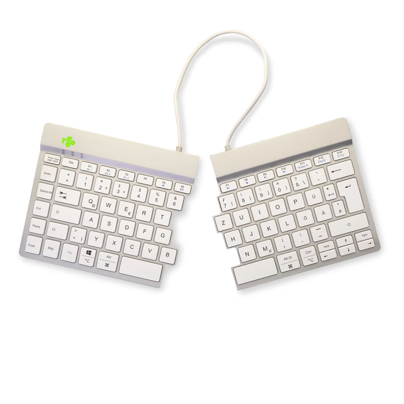 R-Go Split Keyboard, Bluetooth 5.0, with Anti-RSI Software, Ergonomic Design with Split Keypad, Multi-Media Controls, QWERTZ German Layout, Compatible with Windows/MacOS, White