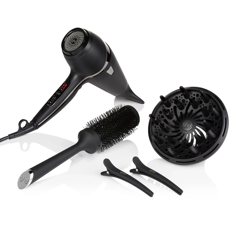 ghd Air Kit Hair Dryer with Diffuser, Ceramic Radial Brush, Concentrator Nozzle and Sectioning Clips - Salon-Finish, 2X Faster Dying, Reduced Frizz - for All Hair Types (UK Plug)