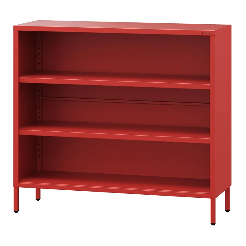 Jan Nowak Luca Low Metal Bookcase, 2 Adjustable Shelves, Industrial Style, Standing Shelf for Living Room, Bedroom, Small Shelf, Glittering Book Shelf, 100 x 90 x 35 cm, Red - Image 1