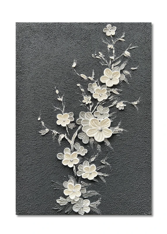 Diathou Art 36x24 inch Hand-Painted White Flower Tree Art Oil Painting Modern Abstract Home Wall Decoration Art