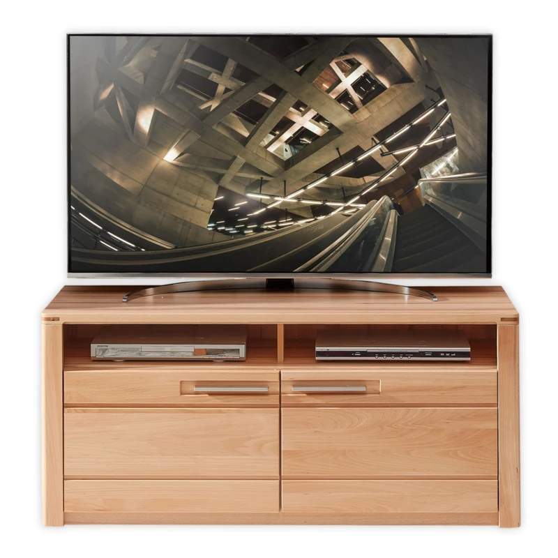 Stella Trading Nature One Lowboard in Heartwood Beech Partially Solid FSC Certified Modern TV Cabinet with Lots of Storage Space for Your Living Room, Beech Wood, 131 x 58 x 45 cm