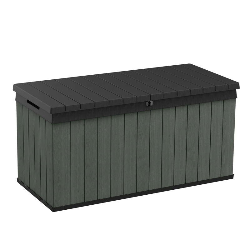 Keter Darwin 511L Outdoor Garden Furniture Storage Box Green Evotech+ Wood Look and Feel | Fade Free | All Weather Resistant | Safe and Secure | Zero Maintenance | 2 year Warranty