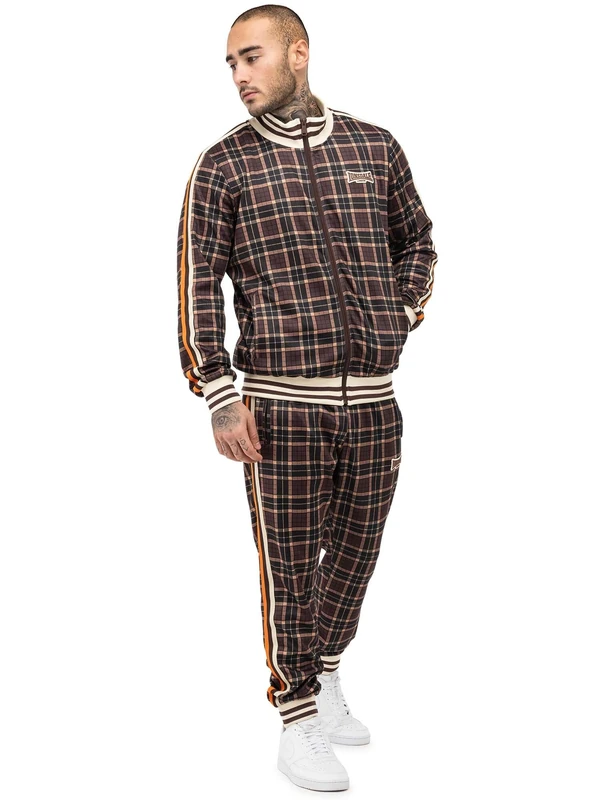 Lonsdale Men's Hedley Tracksuit, Brown/Ecru/Orange, XXXL