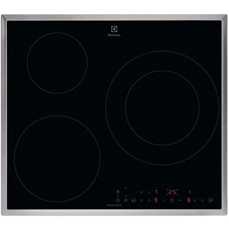 Electrolux LIT6346M Induction Hob, 60 cm, 3 Cooking Zones, Pause Function, 3 Intensity Levels, PowerBoost Function, Fast Heating, Hob2Hood System, Timer, Stainless Steel Frame
