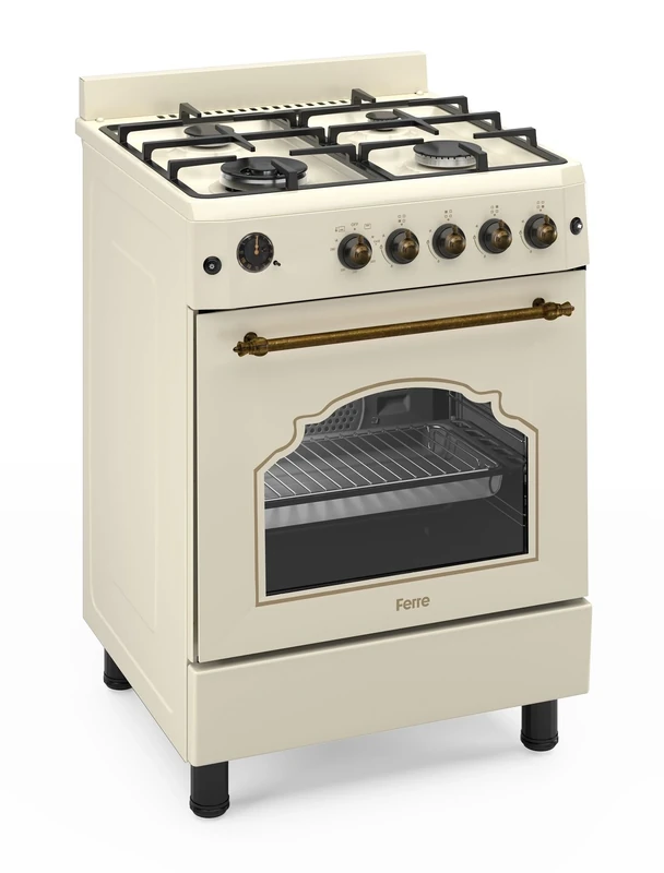 Ferre F6IP40GF-CR-RETRO-W 60cm Gas Cooker 4 Burners Turbo Fan A