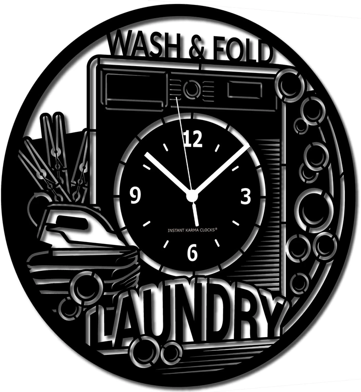 Instant Karma Clocks | Laundry Wall Clock – Silent Non-Ticking Quartz – Wall Decoration for Laundry Room, Washing Area, Utility Space, Ironing Corner