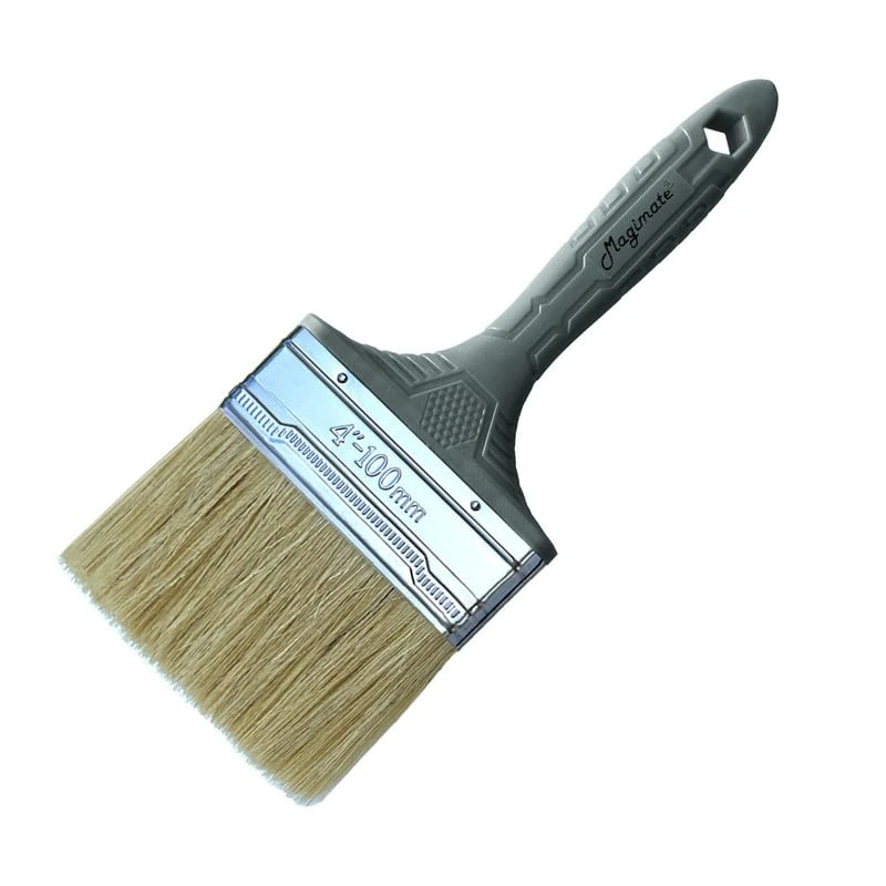 Magimate Bristle Paint Brush – Large Double Chip Brush for Emulsion, Plaster, Gesso, Primer Application – Stain Brush for Painting Walls, Masonry and House Touch Ups – 4 Inch Wide