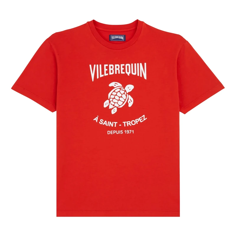 Vilebrequin, Cotton T-Shirt Printed Turtle Logo, L, Poppy Red