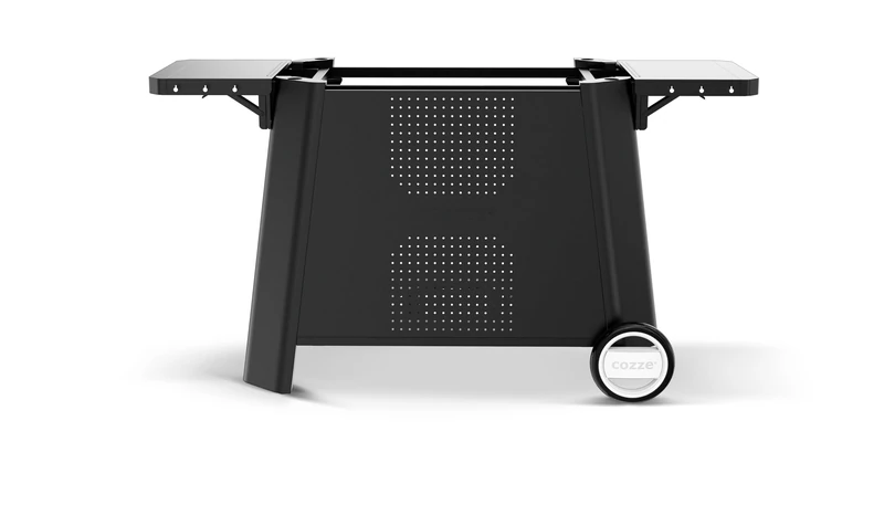 cozze Versatile Outdoor Table Ideal for Plancha 800, 1460 x 700 x 745 mm, with Folding Side Tables and Hooks, Black and Resistant, Black