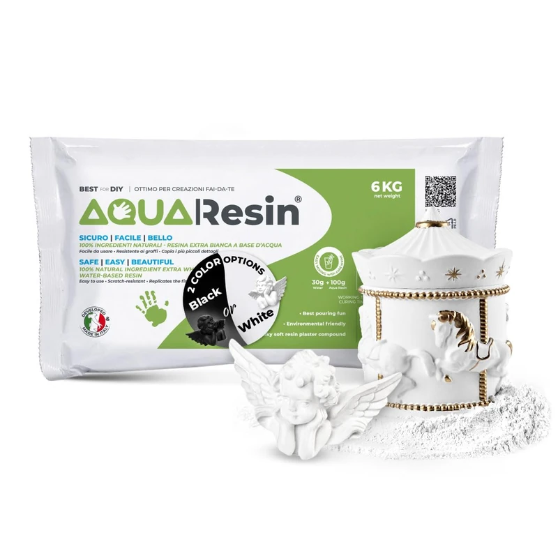 Aqua Resin® – Alpha Plaster (Mineral Resin) | Satin Porcelain Effect, Ready with Water Only, Safe and Non-Toxic, White or Black and Tintable, for DIY, Molds, Creative Objects (White, 6 kg)