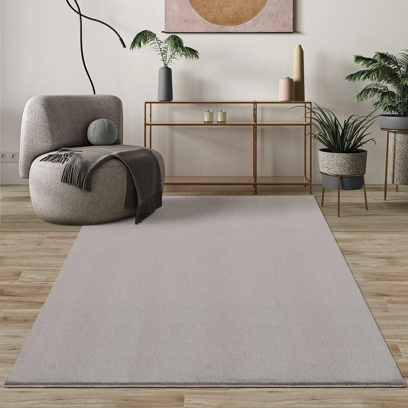 Mias Teppiche Comfort Modern Fluffy Short-Pile Carpet, Anti-Slip Backing, Washable up to 30 Degrees, Super Soft, Faux Fur Look, Sand, 300 x 400 cm - Image 1