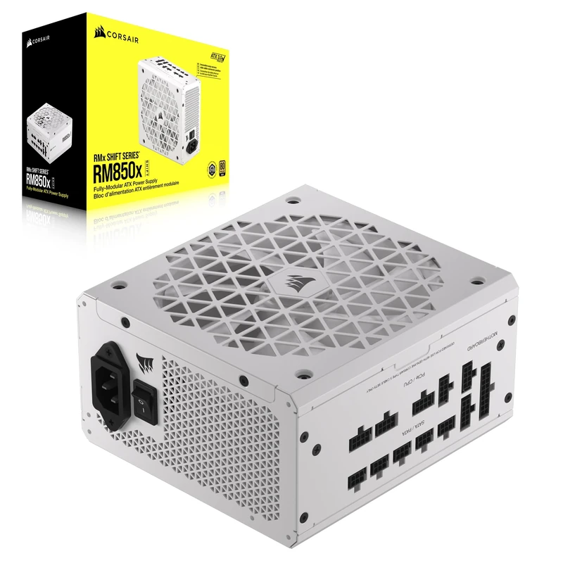 CORSAIR RM850x SHIFT Fully Modular ATX Power Supply - 80 PLUS Gold - ATX 3.1 - PCIe 5.1 - Zero RPM - Modular Side Interface - White