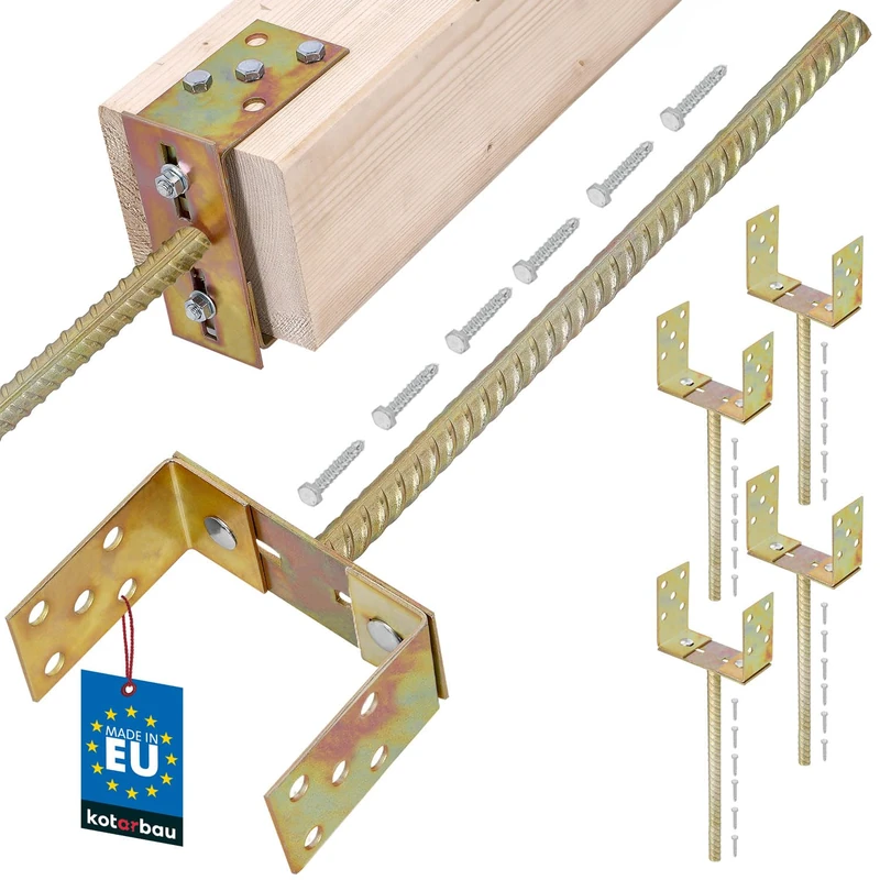 KOTARBAU® 4 pcs U Post Base - for Concrete - Steel - 400 mm (15.7 Inches) - Gold - Post Base Support - 0-160 mm (0-6.3 Inches) - Pergola Fence Wooden