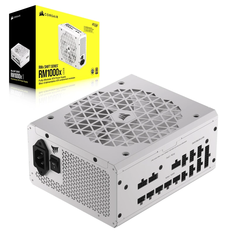 CORSAIR RM1000x SHIFT Fully Modular ATX Power Supply - 80 PLUS Gold - ATX 3.1 - PCIe 5.1 - Zero RPM - Modular Side Interface - White