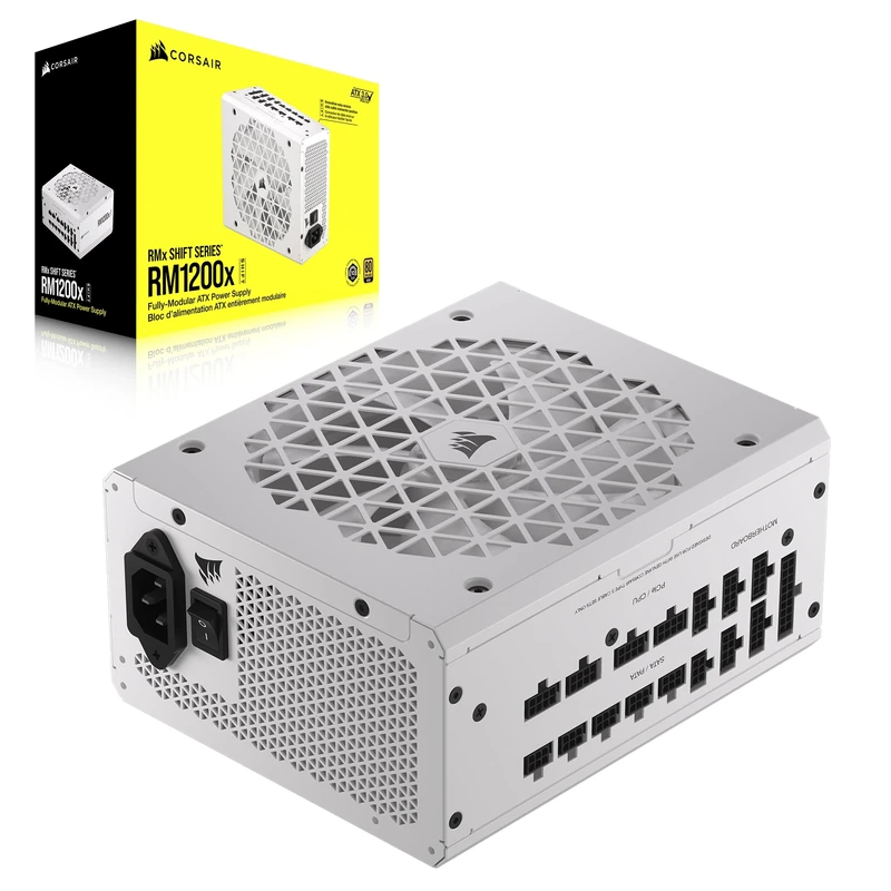 CORSAIR RM1200x SHIFT Fully Modular ATX Power Supply - 80 PLUS Gold - ATX 3.1 - PCIe 5.1 - Zero RPM - Modular Side Interface - White