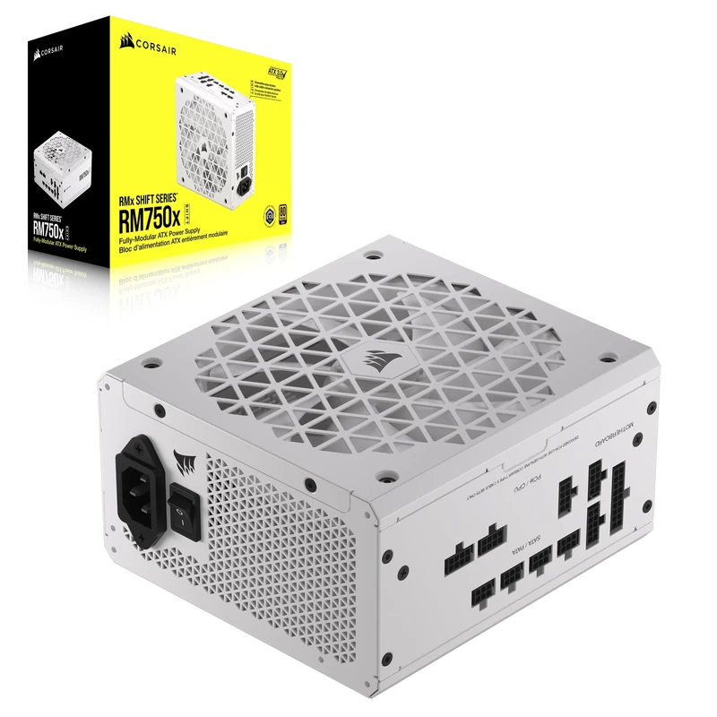CORSAIR RM750x SHIFT Fully Modular ATX Power Supply - 80 PLUS Gold - ATX 3.1 - PCIe 5.1 - Zero RPM - Modular Side Interface - White
