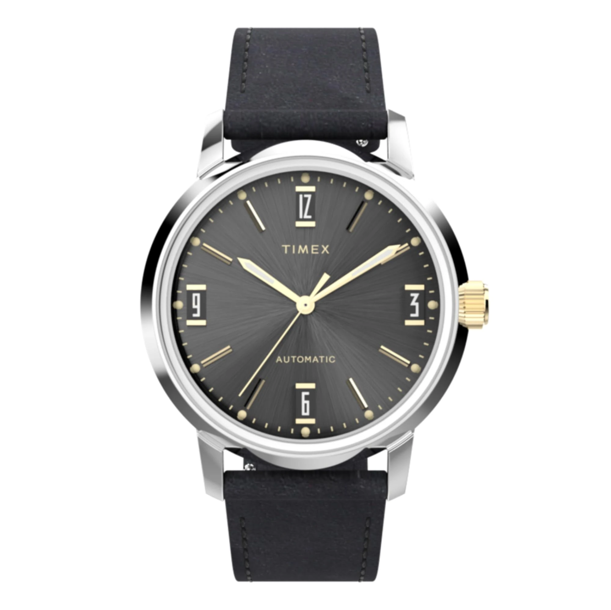 Timex Men's Marlin Automatic 40 mm Watch - Black Leather Two-Piece Quick Release Strap Black Dial Stainless Steel Case TW2W33900