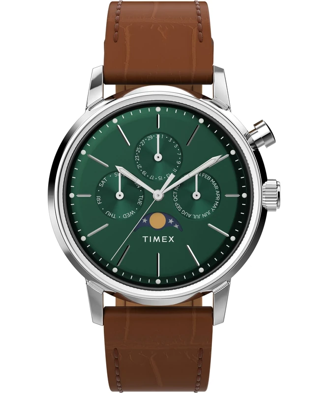 Timex Men's Marlin 40 mm Watch - Brown Leather Two-Piece Quick Release Strap Green Dial Stainless Steel Case TW2W51000