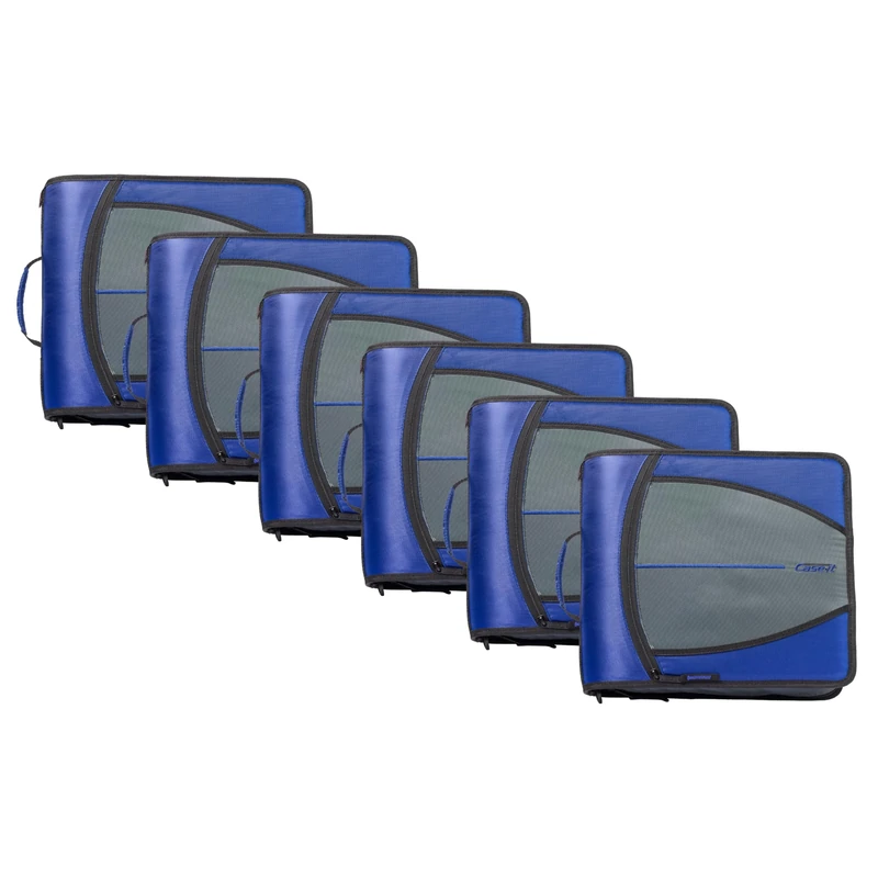 Case-it Mighty Zip Tab School Zipper Binder | 3-Inch O-Rings, 600-Sheet Capacity, 5-Subject Expanding File Folder, Multiple Pockets & Storage Organizer, Shoulder Strap | D-146 Midnight Blue | 6 Pack